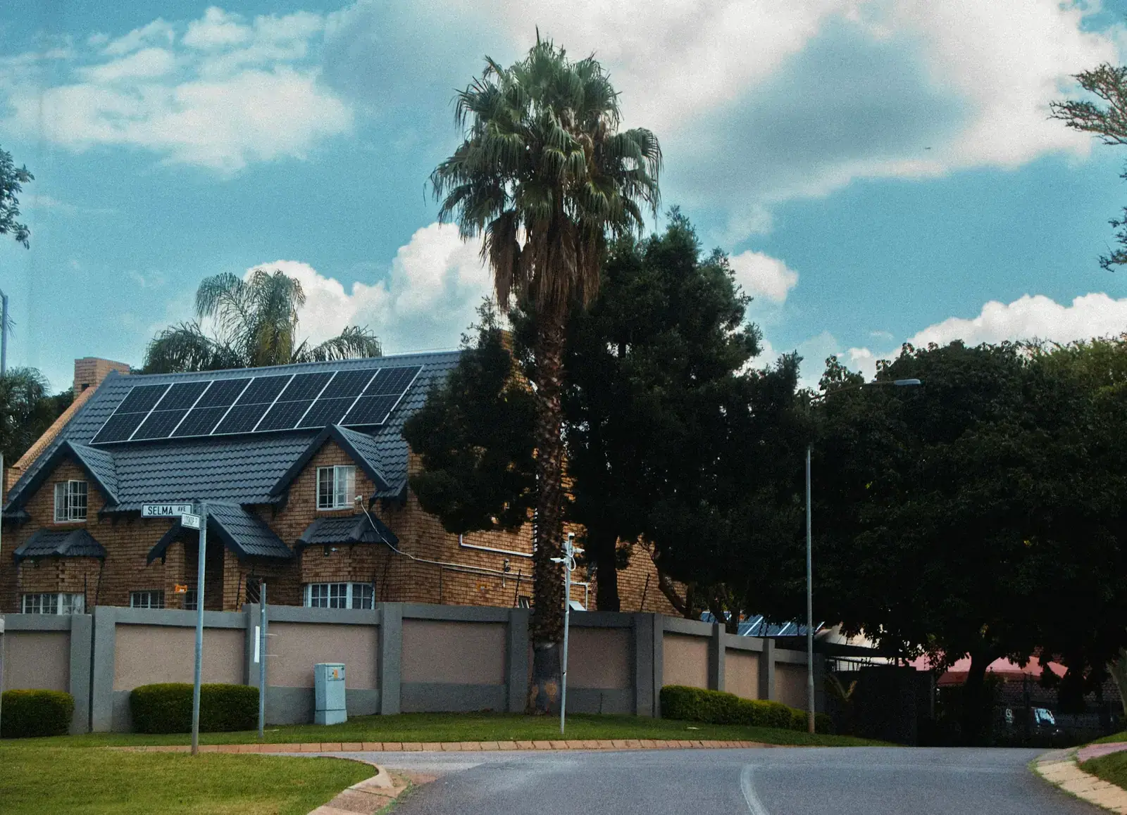 Rooftop solar panels installed on a residential bungalow
